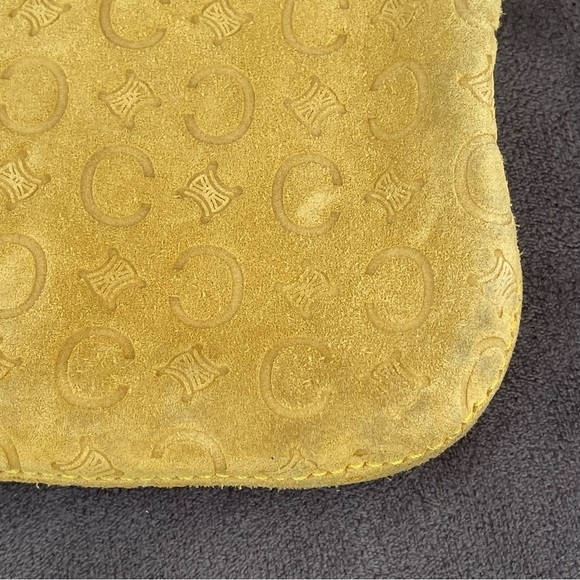 RARE ❤️ Celine Vintage Golden Yellow Suede Leather C Logo Designer Shoulder Bag - Picture 14 of 16